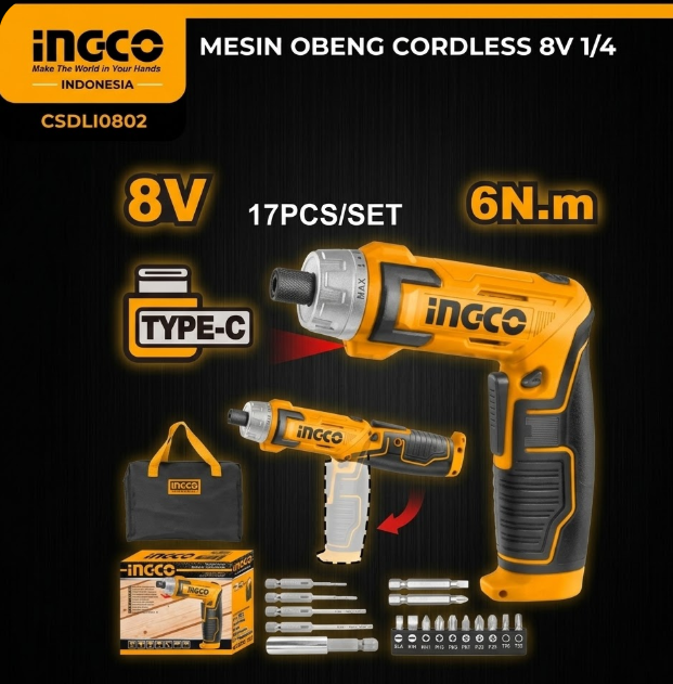 Atornillador Inalámbrico INGCO 8V 1/4"