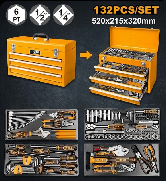 Caja metálica con herramientas INGCO 132 pcs — Industrial THPTCS71321