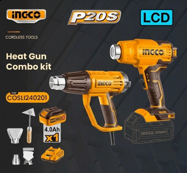 Kit Pistola de Calor eléctrica, batería INGCO P20S LCD