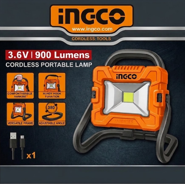 Lámpara LED Portátil Inalámbrica INGCO 3.6V — 900 Lumens