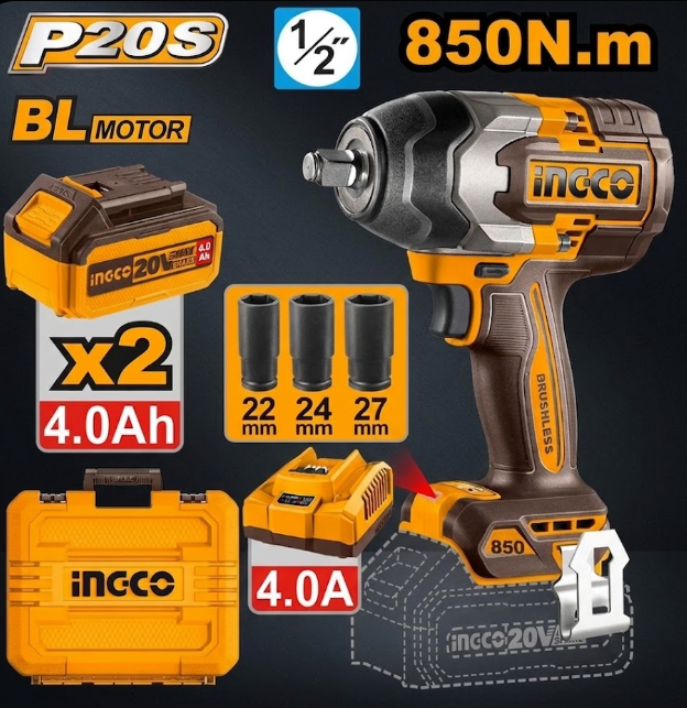 Llave de Impacto 850Nm Inalámbrica INGCO P20S 1/2” (Brushless)