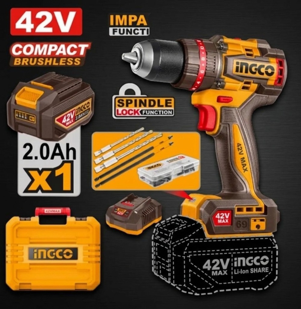 Taladro atornillador percutor compacto 13mm 69Nm 42V Brushless