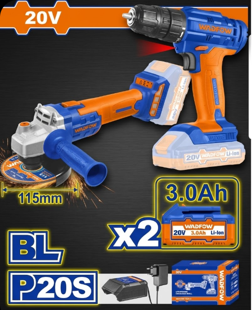 Kit Taladro + Amoladora Inalámbricos WADFOW P20S 20V (Brushless)